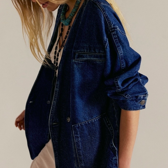 Free People Blue Denim Jean Jacket Size XL - Picture 3 of 8